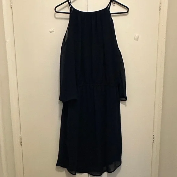 Emma & Michele Elegant dark blue Cold Shoulder Dress - Picture 6 of 8